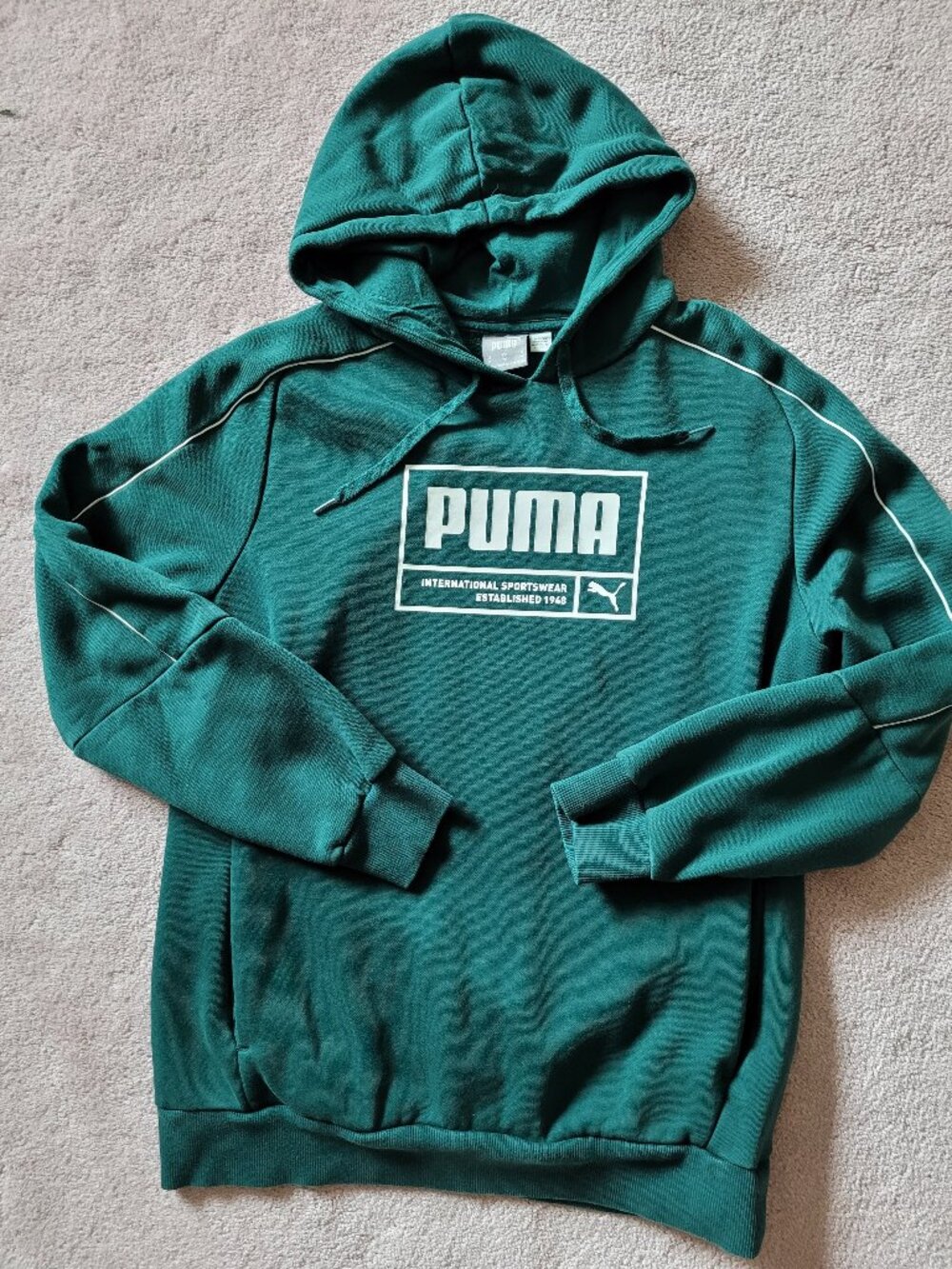 PUMA Men's Forest Green Unify Hoodie Kangaroo Pocket Logo Drawstring Size M